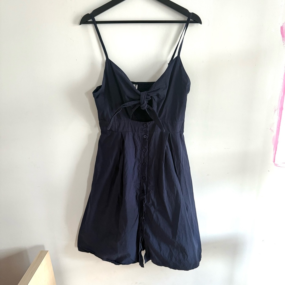 Women's Navy Blue Tie Front Peekaboo Sleeveless Dress